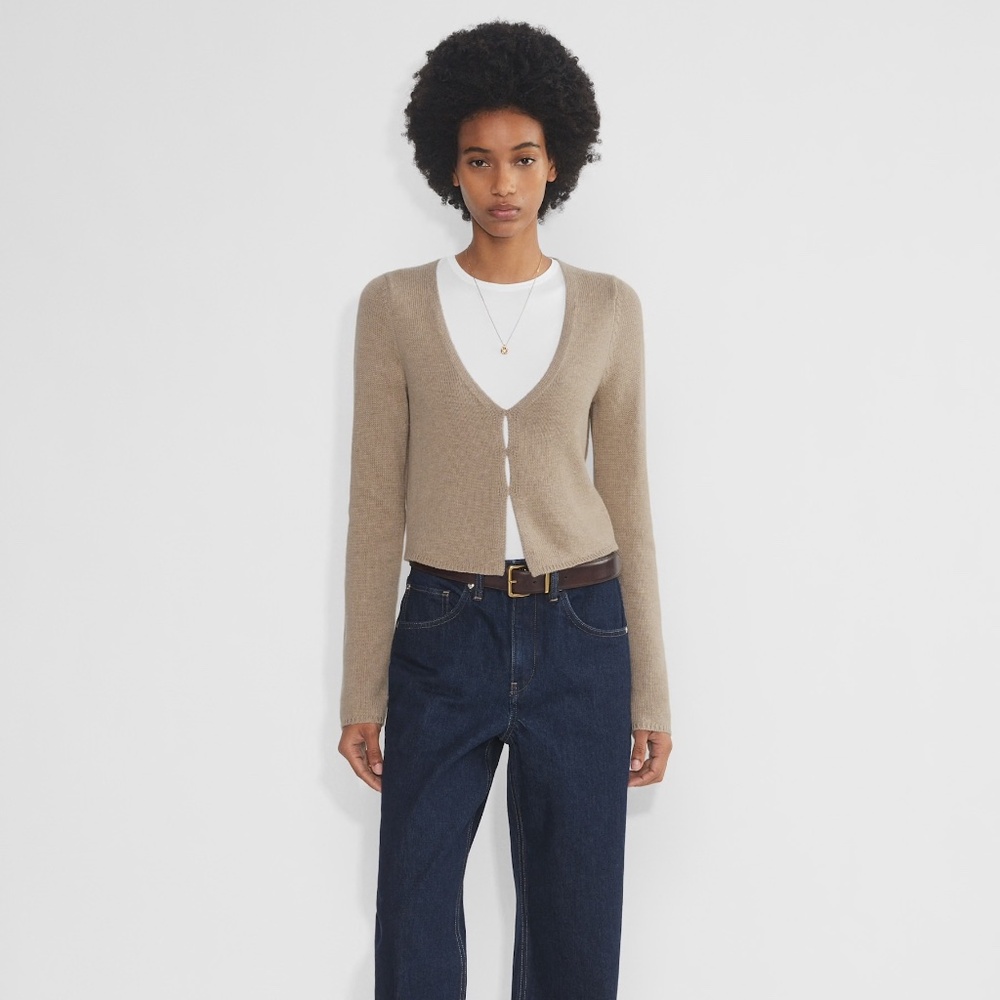 Aritzia Wilfred Basque V-Neck Cardigan Oatmeal XS